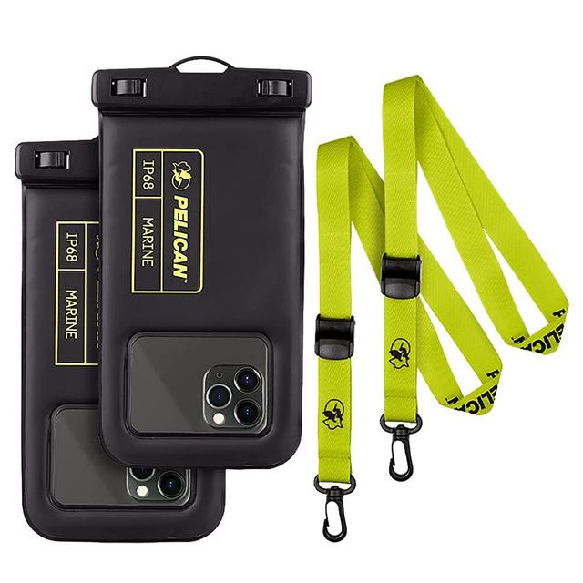 Pelican – 2 Pack – Marine Series – Water-Proof Floating Protection Phone Pouch (Regular Size) with Detachable Lanyard – Black/Hi-Vis Yellow