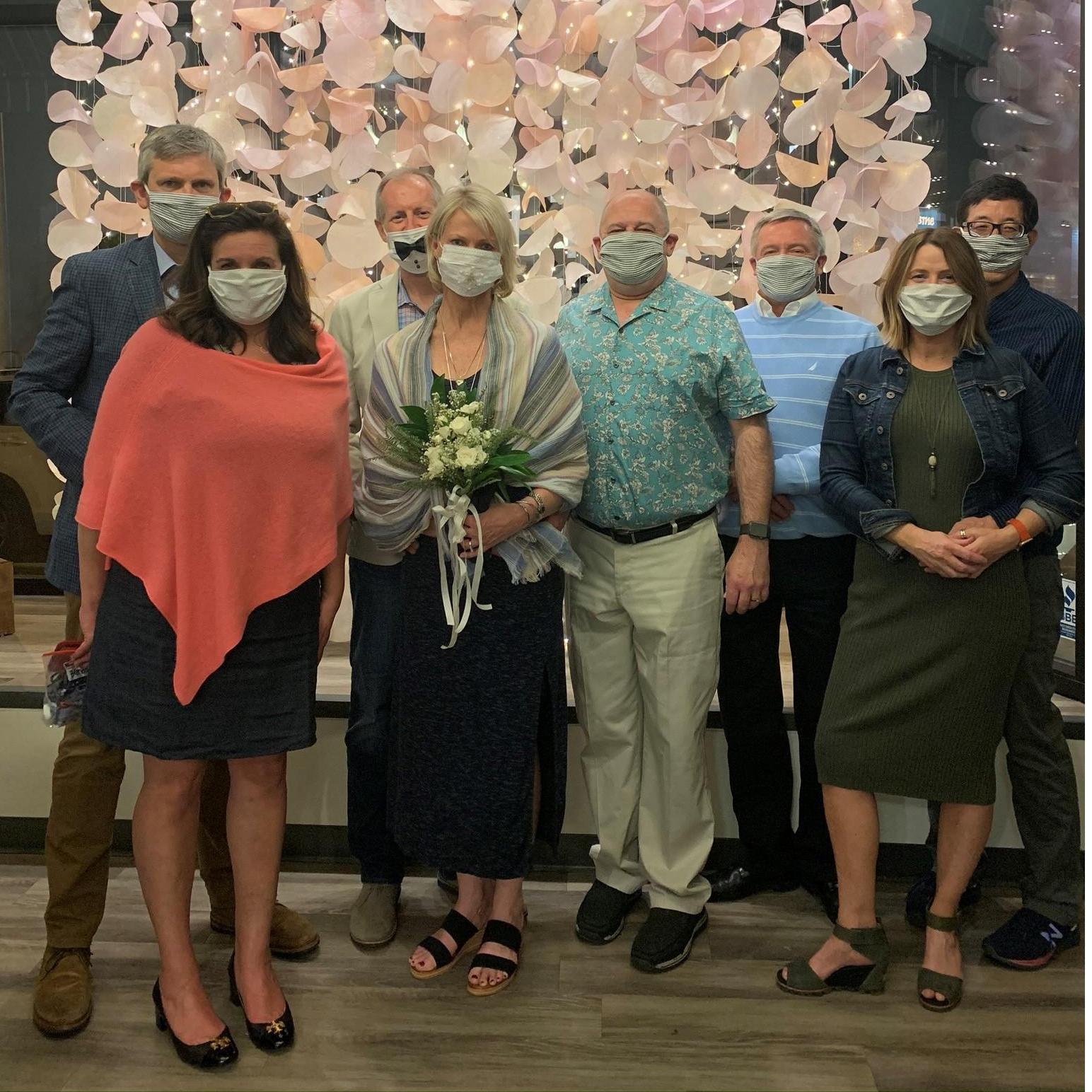 Introducing our "essential humans"! L to R, the "noble vicar" Benjamin and his lovely wife Brenda. Angie's essential Gene and his handsome partner Keith. My essential Ken and his amazing wife Jill.