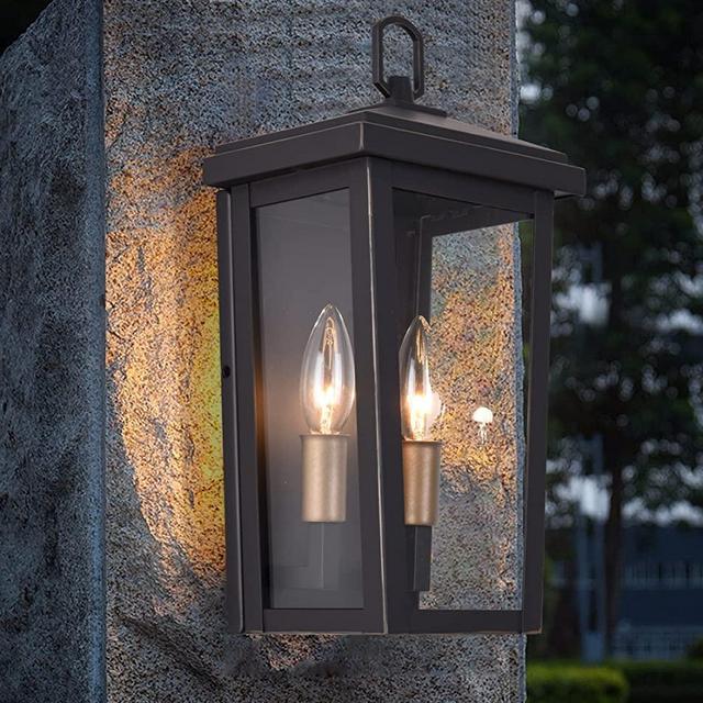 GO&SO Outdoor Light Fixtures Wall Mount Aluminum Metal Finish Black Wall Lantern Exterior Sconce,Anti-Rust Waterproof Porch Light Fixture with Clear Glass Shade for Garage, Doorway