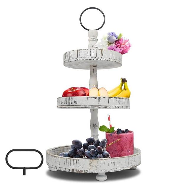 Adjustable 3 Tiered Tray Stand with Interchangeable Handles, White Tiered Tray Decorative Trays – 3 Tier Cupcake Stand - 3 Tier Serving Tray - Tiered Tray Decor for Cologne