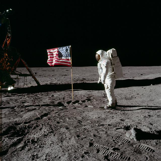 AS11-40-5875 (Buzz Aldrin and the U.S. Flag)