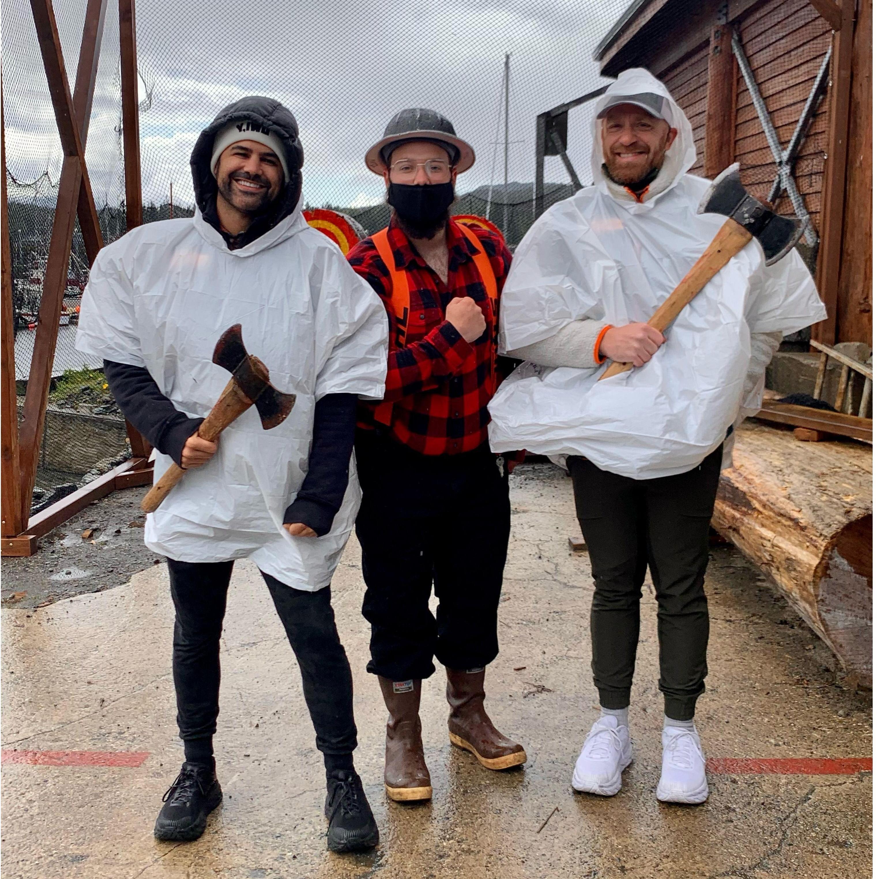 Axe throwing during Pete's "work cruise" to Alaska.
