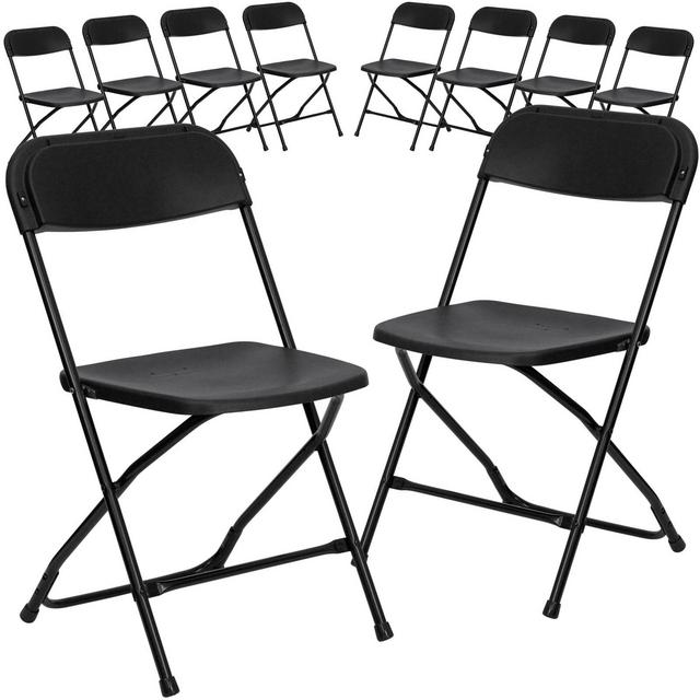 Flash Furniture Plastic Folding Chairs in Black (Set of 10)