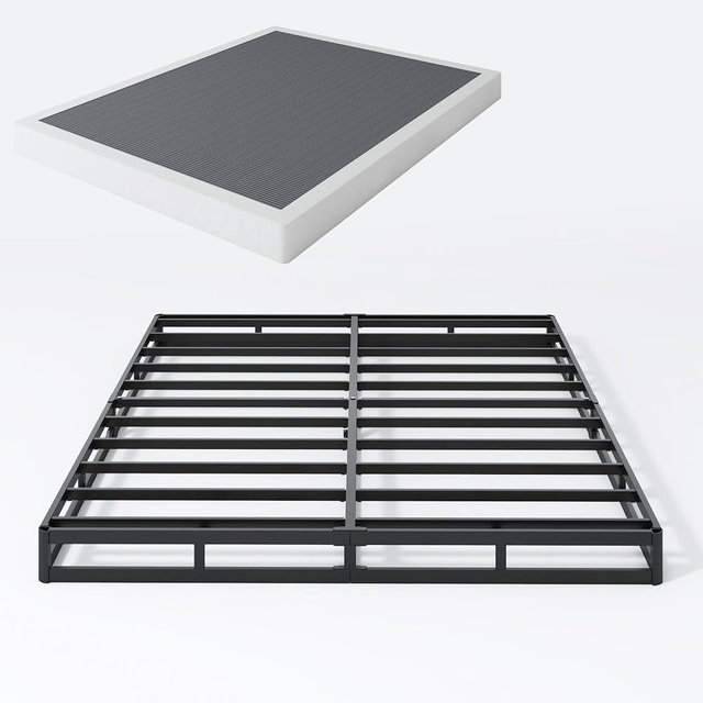 SHLAND Box Spring Full 5 Inch Low Profile Heavy Duty Metal Mattress Foundation with Easy Clean Fabric Bed Cover, Non-Slip, Noise Free, Easy Assembly