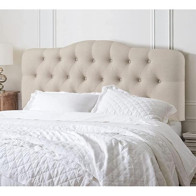 Rosevera Givanna Upholstered Linen Curved Top Easy Assemble Tufted Adjustable Headboard for Bed Room, Queen, Beige
