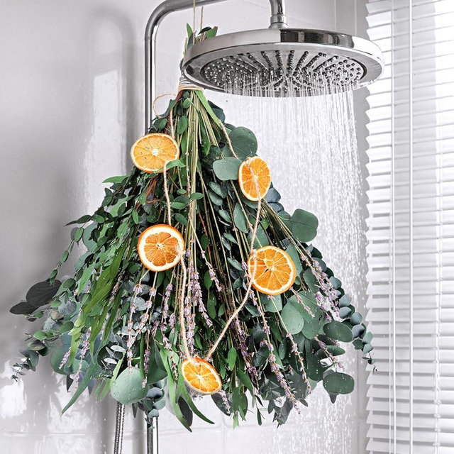 DomeStar 2 Pack Real Dried Shower Eucalyptus Hanging, 15''-17'' Bathroom SPA Shower Dried Plants and Bouquet Lavender Bundle with Lemon Slices for DIY Crafts Home Wall Wedding Christmas Decor