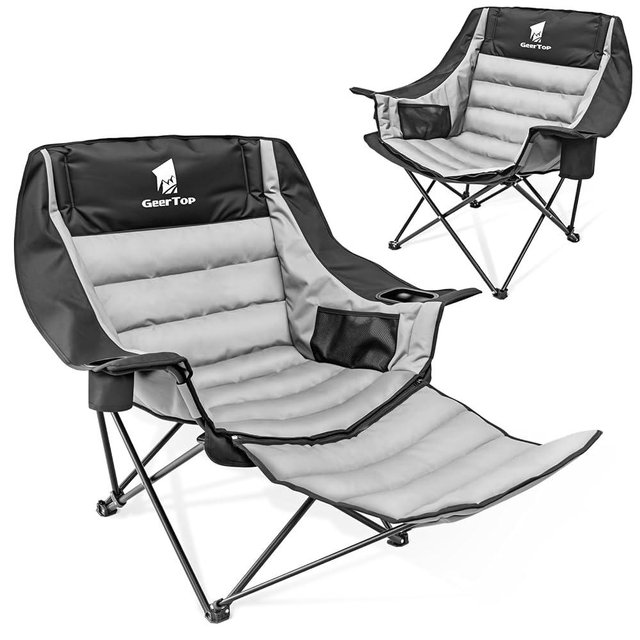 GEERTOP Oversized Padded Camping Chair for Adults with Removable Foot Rest Heavy Duty Extra Wide Compact Outdoor Folding Chair with Cup Holders 400lbs Capacity for Lawn Fishing Sports