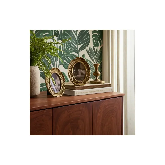 Boho Oval Picture Frame - Handcrafted Resin & Glass - Vintage Gold Finish - Decorative Tabletop & Shelf Display - Home & Office Decor - 8"