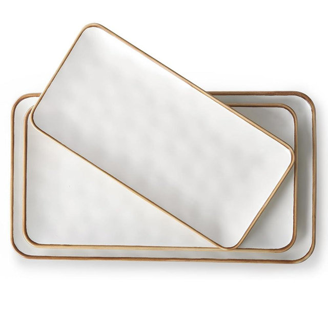 CULIVORA Ceramic Rectangle Serving Platter with Brown Rim: 15.6/14.1/12.6 Inch Large Serving Dishes for Entertaining Party, Sushi, Turkey, Cheese, Snack and Dessert, Microwave Dishwasher Safe