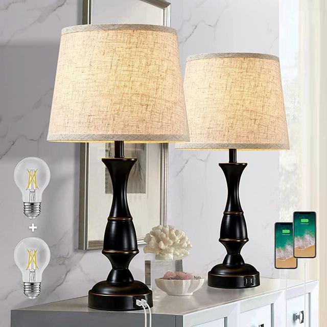 RAYINIGHT Table Lamps for Bedrooms Set of 2, Bedside Lamps Set of 2 Touch Control with 3 Way Dimmable, Table Lamps with USB Charging Ports for Living Room, Bedroom, Office, Bulbs Included (Black)