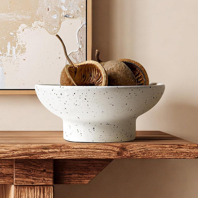 LE TAUCI 10" Ceramic Decorative Bowl, Key Bowl for Entryway, Handcrafted Sturdy Pedestal Bowl, Modern Farmhouse Fruit Bowl for Kitchen Counter, Centerpiece, Speckled White