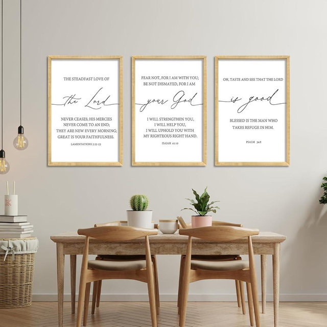 Bible Verses Set of 3 Wall Decor 16"x11" The Lord Your God Is Good Bedroom Prayer Religious Quotes Wood Framed Art Inspirational Christian Scripture Wall Hanging Decoration (Wood)