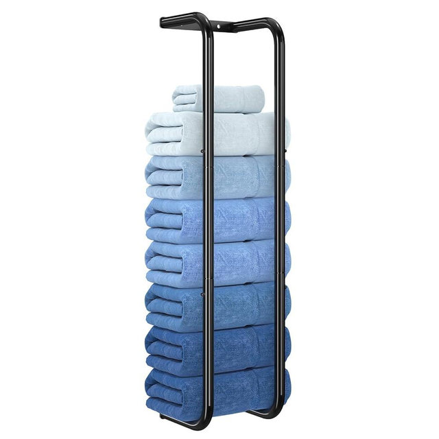 Simple Trending Towel Rack Wall Mounted, Towel Holder for 9 Large Towels, Bathroom Organizer, Black