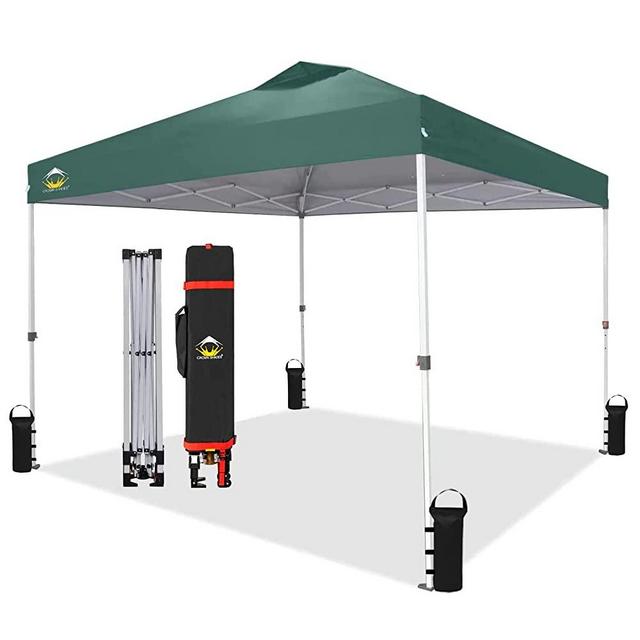 CROWN SHADES 10x10 Pop Up Canopy, Patented One Push Tent Canopy, Newly Designed Storage Bag, 8 Stakes, 4 Sandbags,4 Ropes, Forest Green