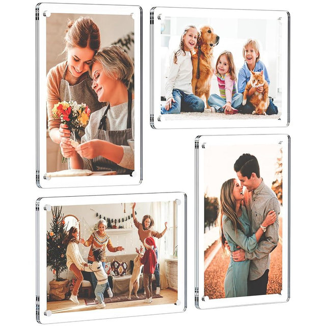 FizzTidy 4 Pack 4x6 Magnetic Picture Frame for Refrigerator, Clear Acrylic Magnetic Photo Frame for Fridge, Locker & Whiteboard, Vertical or Horizontal Standard Size Frame for Home & Office Decor