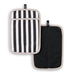 kate spade new york Botanical Stripe Pot Holder 2-Pack Set, 7" x 10", Black/Beige