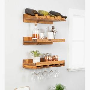 Candelario Solid Wood Wall Mounted Wine Bottle Rack - Walnut, 4.25" H x 20" W x 10" D