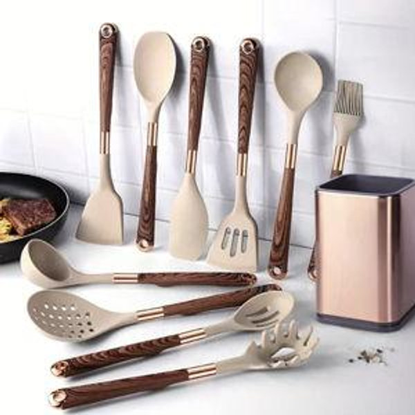 Silicone Cooking Utensil Set - Brown