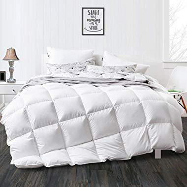 APSMILE Luxurious Full/Queen Goose Down Comforter Lightweight Duvet Insert-1600TC Ultra-Soft Egyptian Cotton, 750+ Fill Power, Thin Light Warmth for Summer Hot Climate/Sleeper, Solid White
