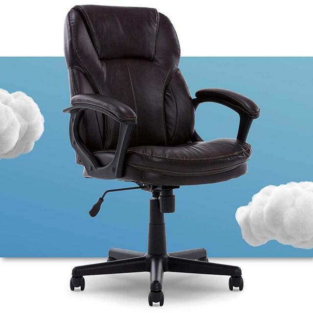 Serta Manager Office Chair with Layer Body Pillow | Faux Leather with Contoured Lumbar and ComfortCoils | Roasted Chestnut Brown