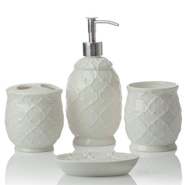 4 Piece Ceramic Bathroom Accessory Set