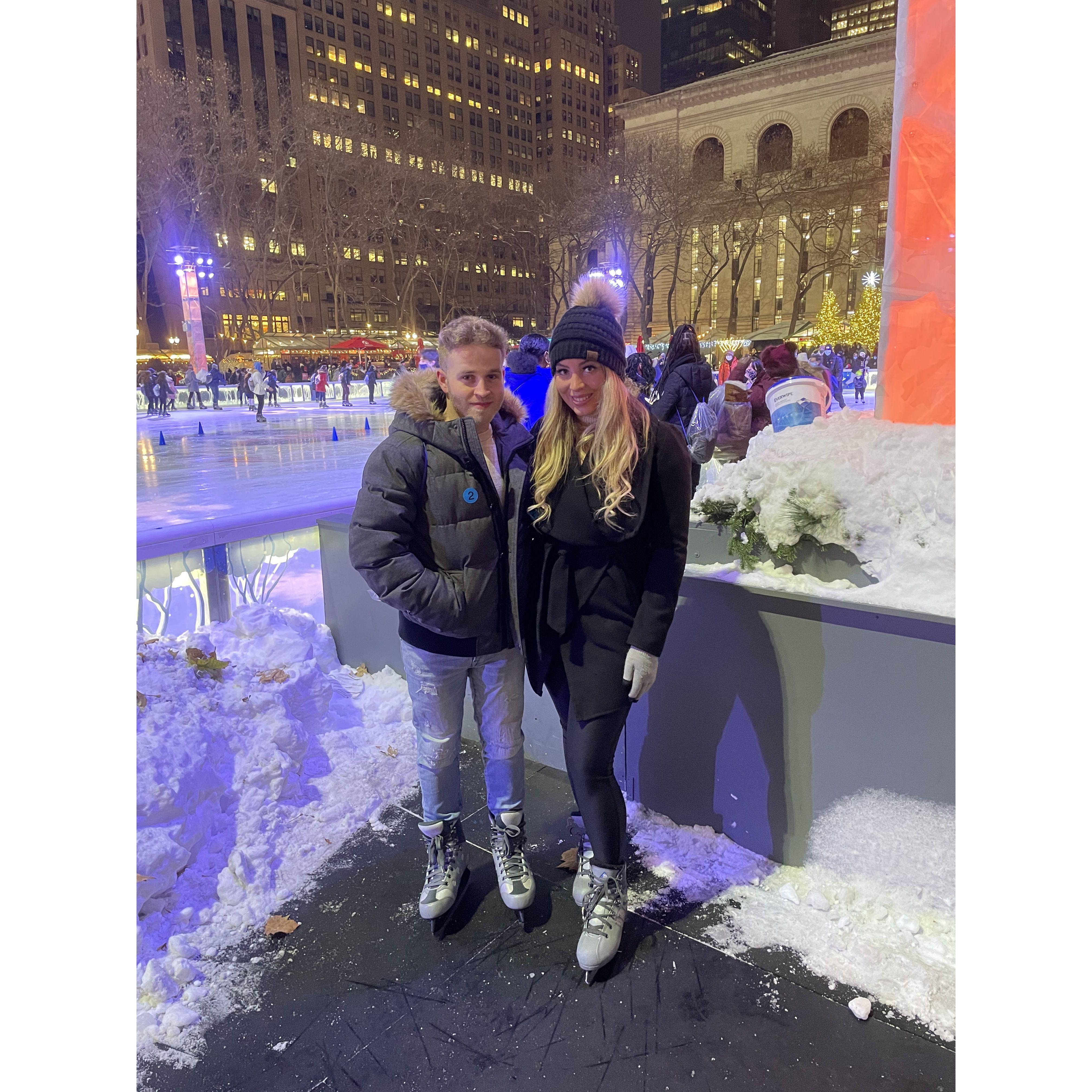 One of our first real dates! Ice skating in Bryant Park