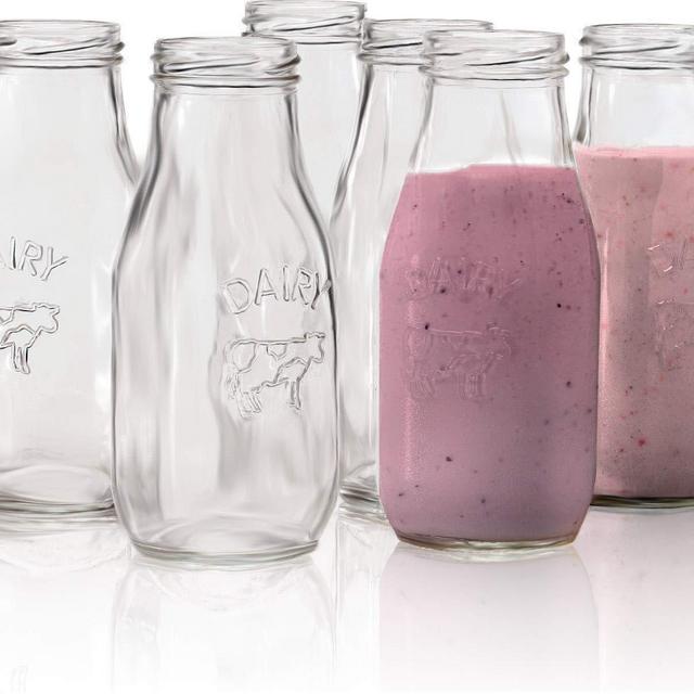 Circleware Country Milk Bottles Set of 6 Drinking Glasses Home and Kitchen Dairy Cow Glassware for Water, Juice, Beer, Bar Liquor Dining Beverage Gifts, Farmhouse Decor, 10.5 oz, Clear