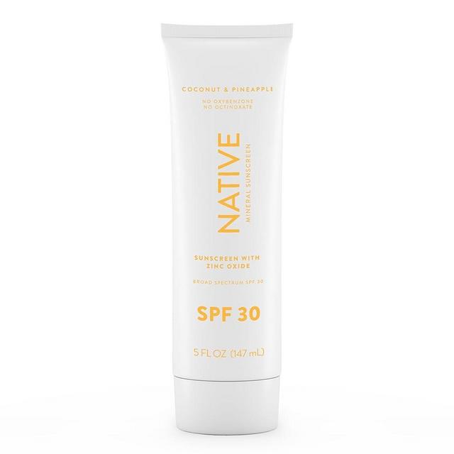 Native Sunscreen SPF 30, Zinc Oxide Dermatologist Tested Suitable for Sensitive Skin & Hawaii Compliant, 5 Ounces | Pineapple & Coconut Scent Sun Protection Lotion, Lightweight & Smooth