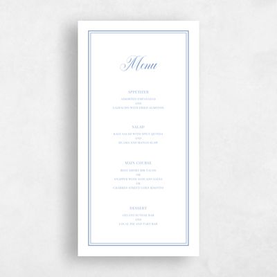 Dusty Blue Wedding Menu - Stauffer Letterpress