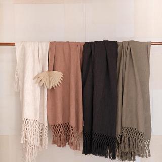 Woven Cotton Throw with Crochet & Fringe