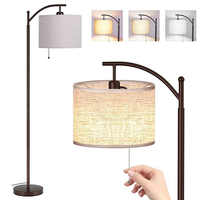MOFFE Modern Arc Floor Lamp for Living Room, Bedroom, Office; Bright Lighting to Soft White Light - Includes 3-Mode Energy Saving LED Bulb Brown(Traditional)