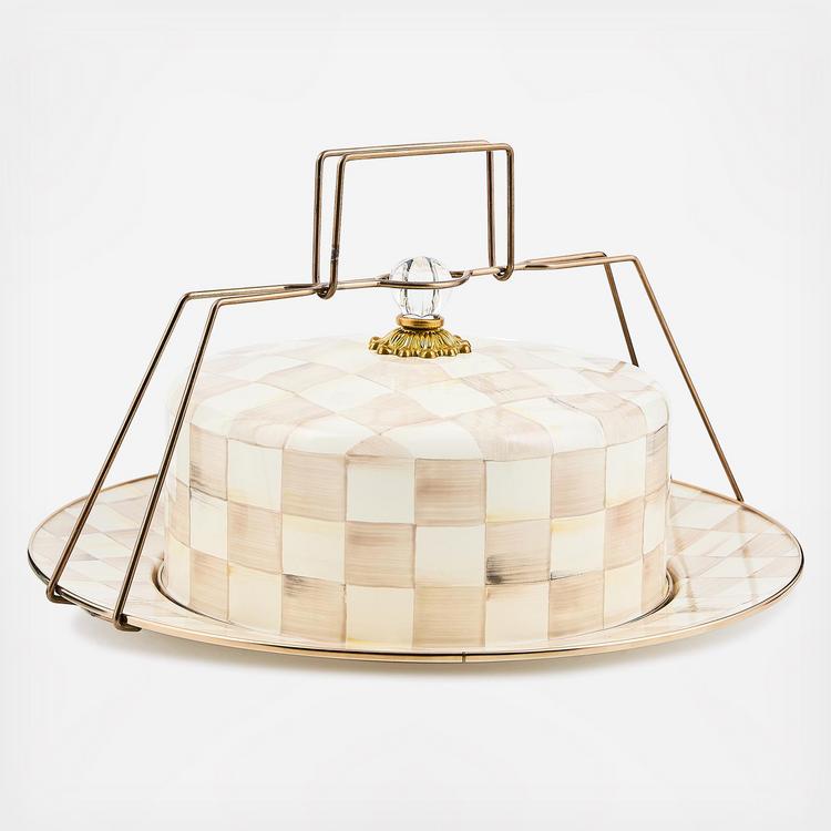 MacKenzie-Childs, Mocha Check Stainless Steel Cake Carrier | Zola