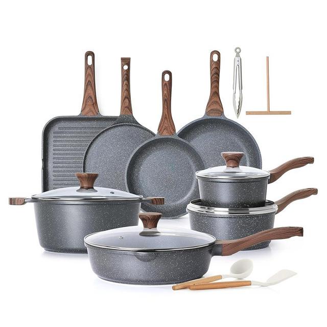SENSARTE Nonstick Cookware Set 23-Piece, Non Stick Pots and Pans Set with Swiss Granite Coating, Non-toxic Kitchen Cooking Set, Stay-Cool Handles, PFOA Free