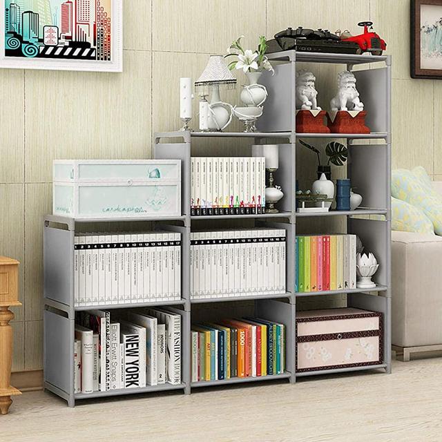 Jaketen Bookshelf 9-Cubes Book Shelf Office Storage Shelf Plastic Storage Cabinet (Grey)