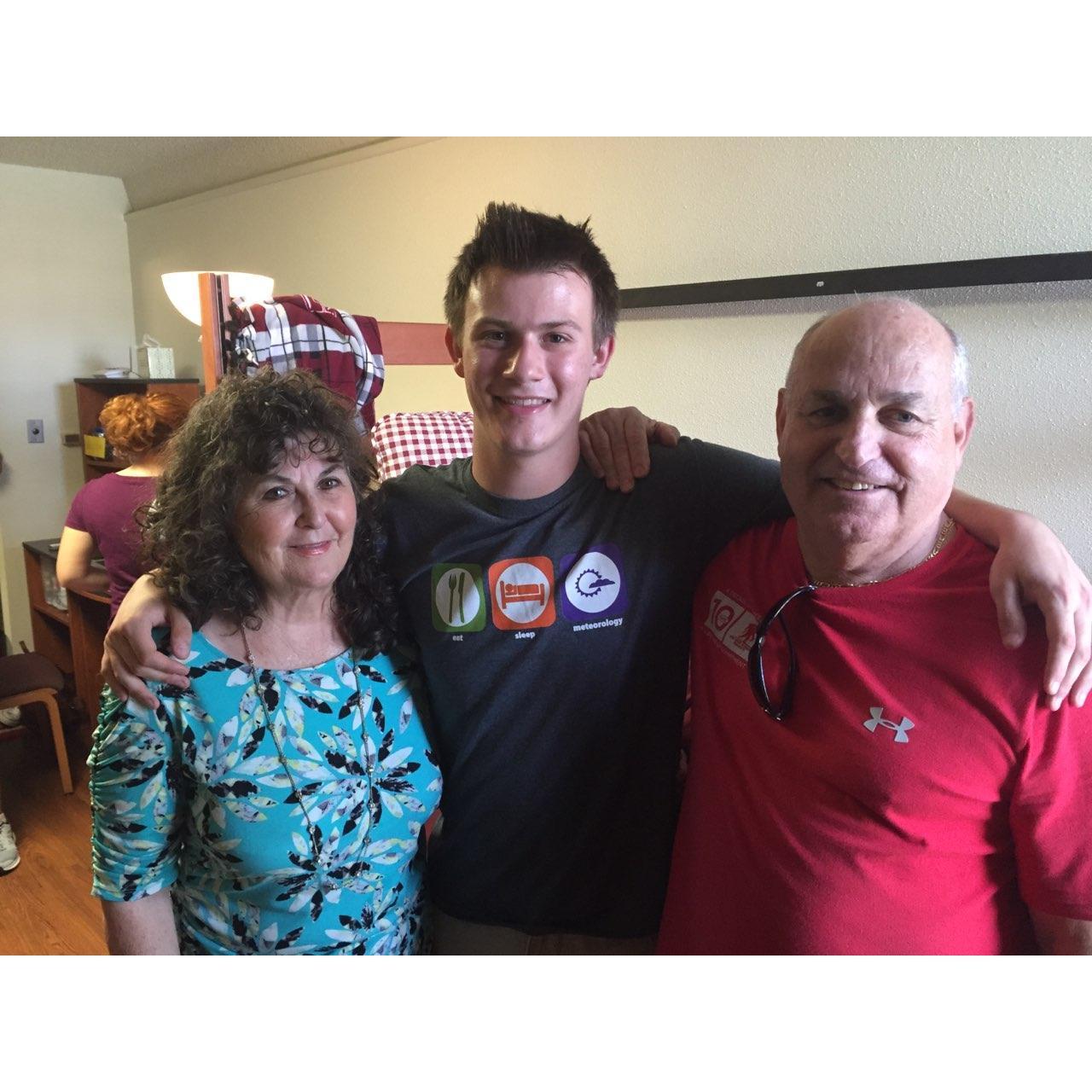 Quinton and his grandparents, moving into his dorm freshmen year (2015) spot Beth in the background