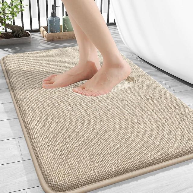OLANLY Thick Memory Foam Bath Mat Rug 30x20, Extra Soft Absorbent Bathroom Rug, Quick Dry Bath Mats, Non-Slip, Machine Washable Carpet for Bathroom, Tub and Shower, Home Decor Accessories, Beige