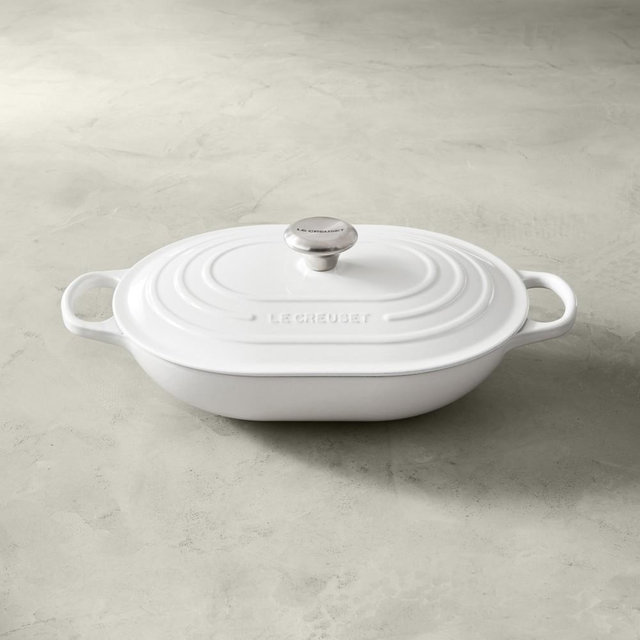 Le Creuset Signature Enameled Cast Iron Braiser, 3 3/4-Qt., White