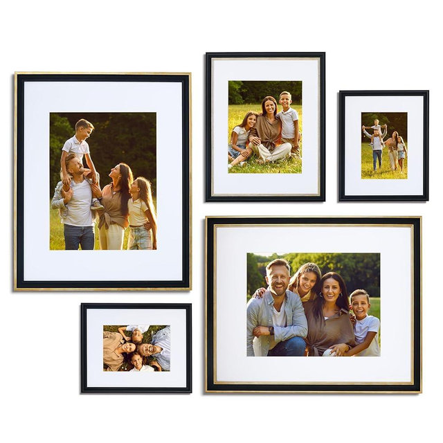 Camden Reed Mixed Gallery Wall Frame Set, (2) 16x20 Inch, (1) 11x14 Inch, and (2) 8x10 Inch, 5 Piece, Black/Gold