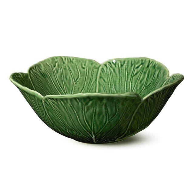 Le Jardin Cabbage 3D DEEP BOWL, 12.75" x 5" – Large Sculpted Green Stoneware Leaf Bowl – Heirloom-Inspired Serveware for Salads, Pasta, Fruit & Shared Seasonal Meals