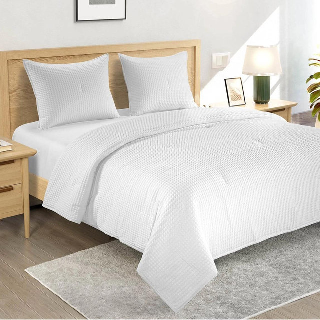 Crosby St. 3-Piece White Washed Cotton Waffle Comforter Set, Full/Queen