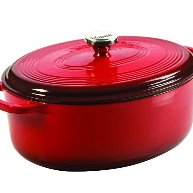 Lodge EC7OD43 Enameled Cast Iron Oval Dutch Oven, 7-Quart, Red