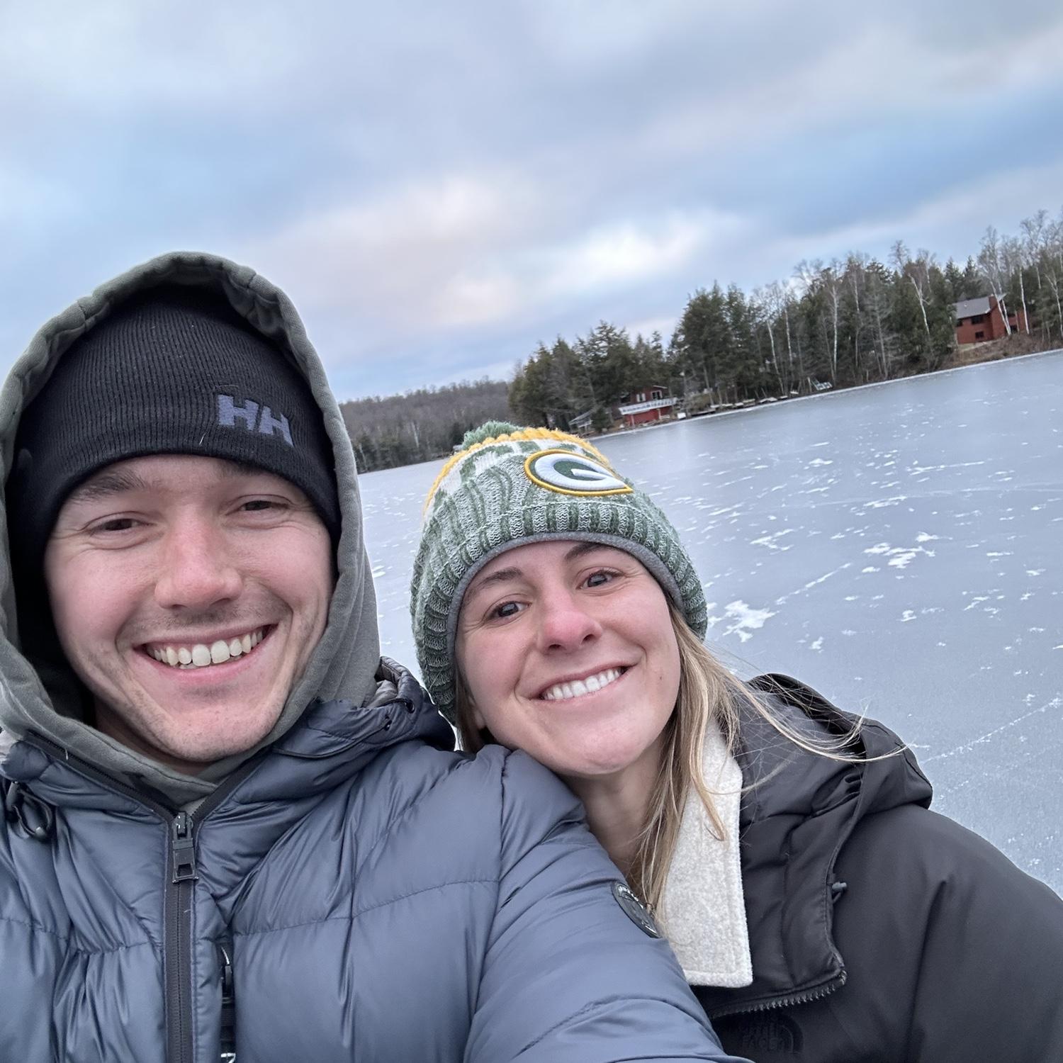 Ice skating at Mary's parents lake house in Northern Wisconsin last Christmas.