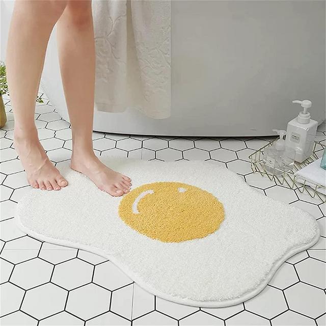 Ankah Bath Mat Cute Rug Non Slip for Bathroom, Absorbent, Extra Soft, Adorable Design, 18" x 26", Poached Eggs