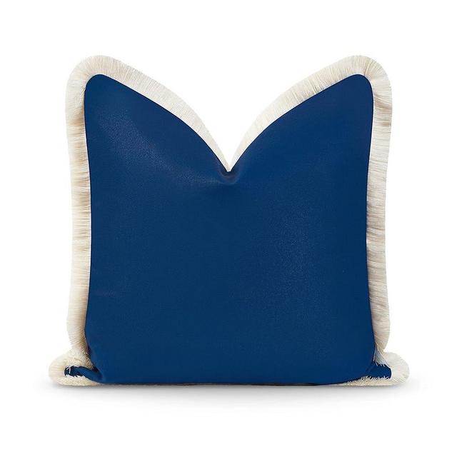 Hofdeco Premium Coastal Hampton Style Patio Indoor Outdoor Pillow Cover Only, 20"x20" Water Resistant for Backyard, Couch, Solid Navy Blue Fringe