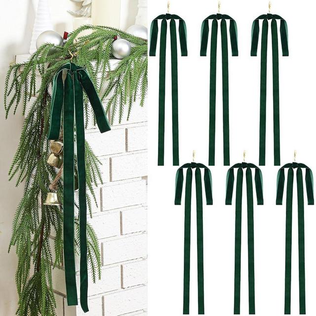 Janinka Velvet Christmas Swag Bow 23.5x15.5 Inch Rustic Large Velvet Christmas Staircase Wreath Bows Vintage Christmas Tree Topper Bows Large Bow for Christmas Outdoor(Green,6 Pcs)