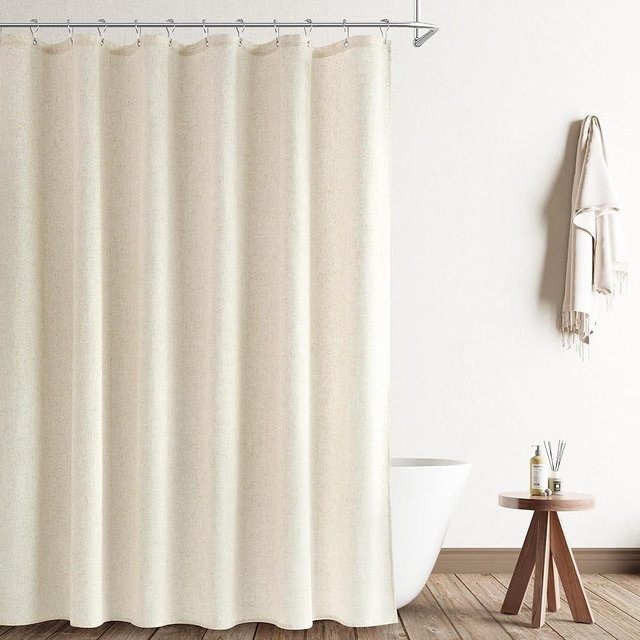 Naturoom Light Beige Linen Shower Curtain, Country Boho Farmhouse Bath Decor Shower Curtains for Bathroom Neutral Cloth Weighted Textured Fabric Bath Curtain with Hooks, Light Beige, 72 Inch