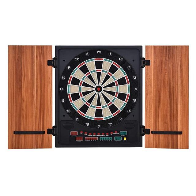 Soozier Electronic Dartboard Set 27 Games and 202 Variations with 12 Darts and Cabinet to Storage Multi-Game Option Ready-to-Play
