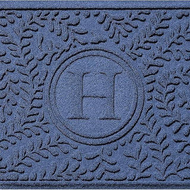 Bungalow Flooring Monogrammed Waterhog Door Mat, 2' x 3', Made in USA, Customizable Decorative Floor Covering, Skid Resistant, Indoor/Outdoor, Water-Trapping, Boxwood Collection, Navy