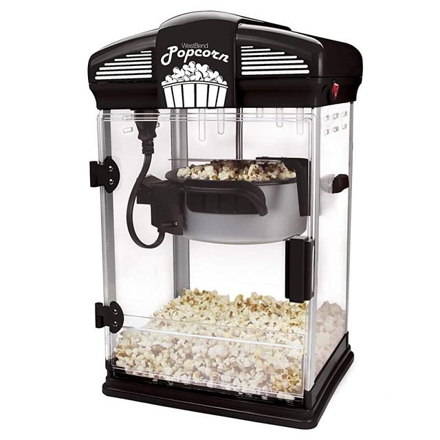 West Bend Hot Oil Theater Style Popper Machine with Nonstick Kettle Includes Measuring Cup and Popcorn Scoop, 4-Quart, Black