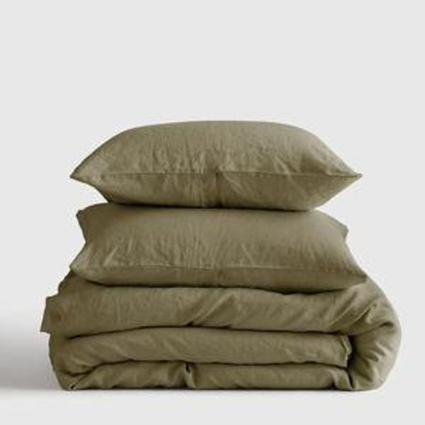 European Linen Duvet Cover Set in Aloe